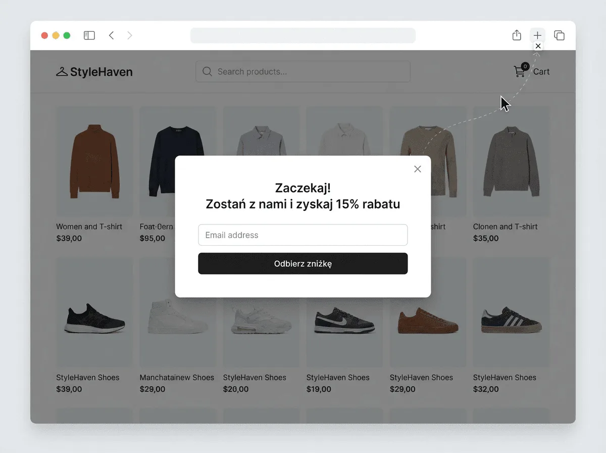 Przykład exit intent pop-up