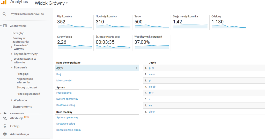 Google Analytics widok narzędzia