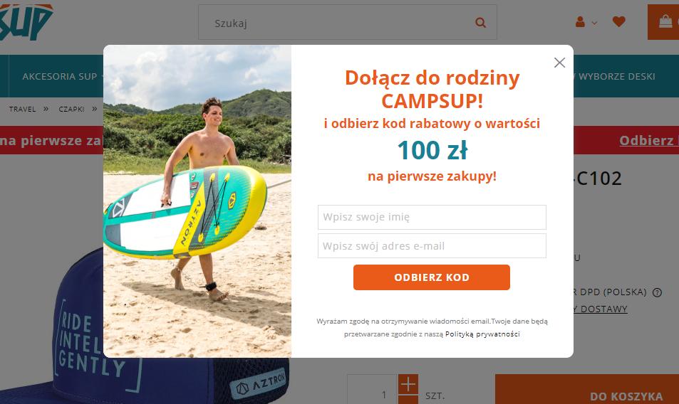 Optymalizacja na podstawie źródeł ruchu - Popup promocyjny