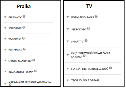Optymalizacja strony z wynikami wyszukiwania - Wybieranie cech produktu - Nawigacja aspektowa