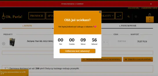 przykładowy intent exit pop-up z licznikiem