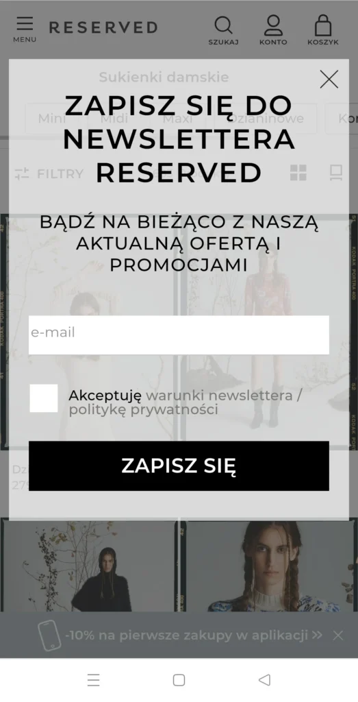 pop-up przykład