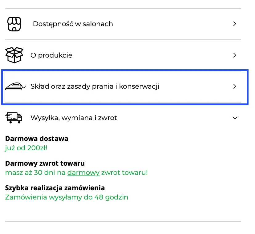 Przykład informacji o produkcie