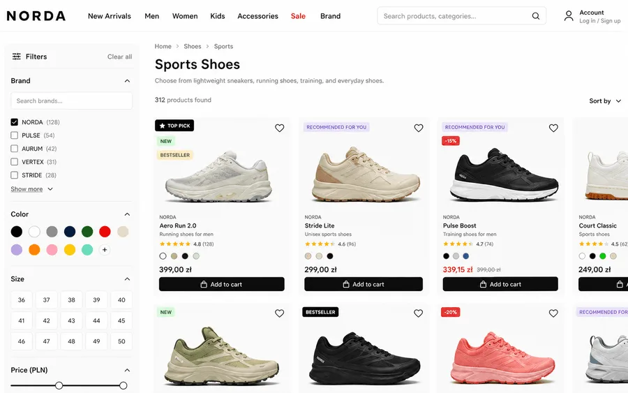 Filtern auf Produktlistings